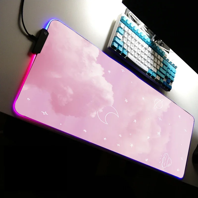 Mouse Pad Kawaii Mouse Mats Computer Pink Rgb Gamer Girl Backlit Mat Gaming Accessories Deskmat XXL Mousepad Cute Desktop Mat