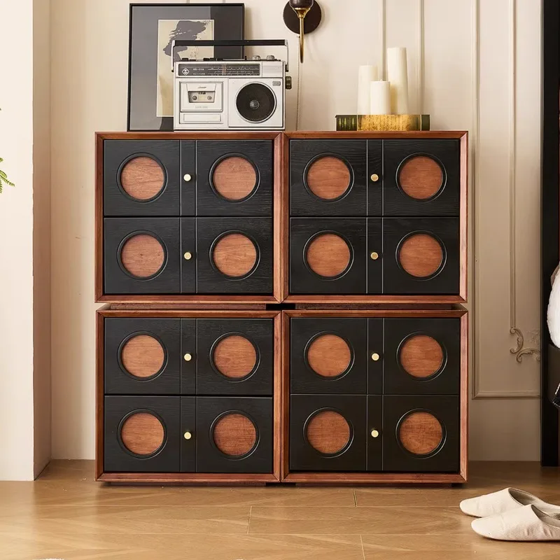 

Medieval style all solid wood free module combination bucket cabinet bedside table living room storage card door cabinet