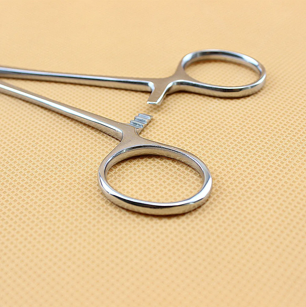 Aço inoxidável Dental Hemostatic Clamp Forceps, Ferramenta de Fórceps Cirúrgico Alicates Dicas de cotovelo reto Suporte de agulha