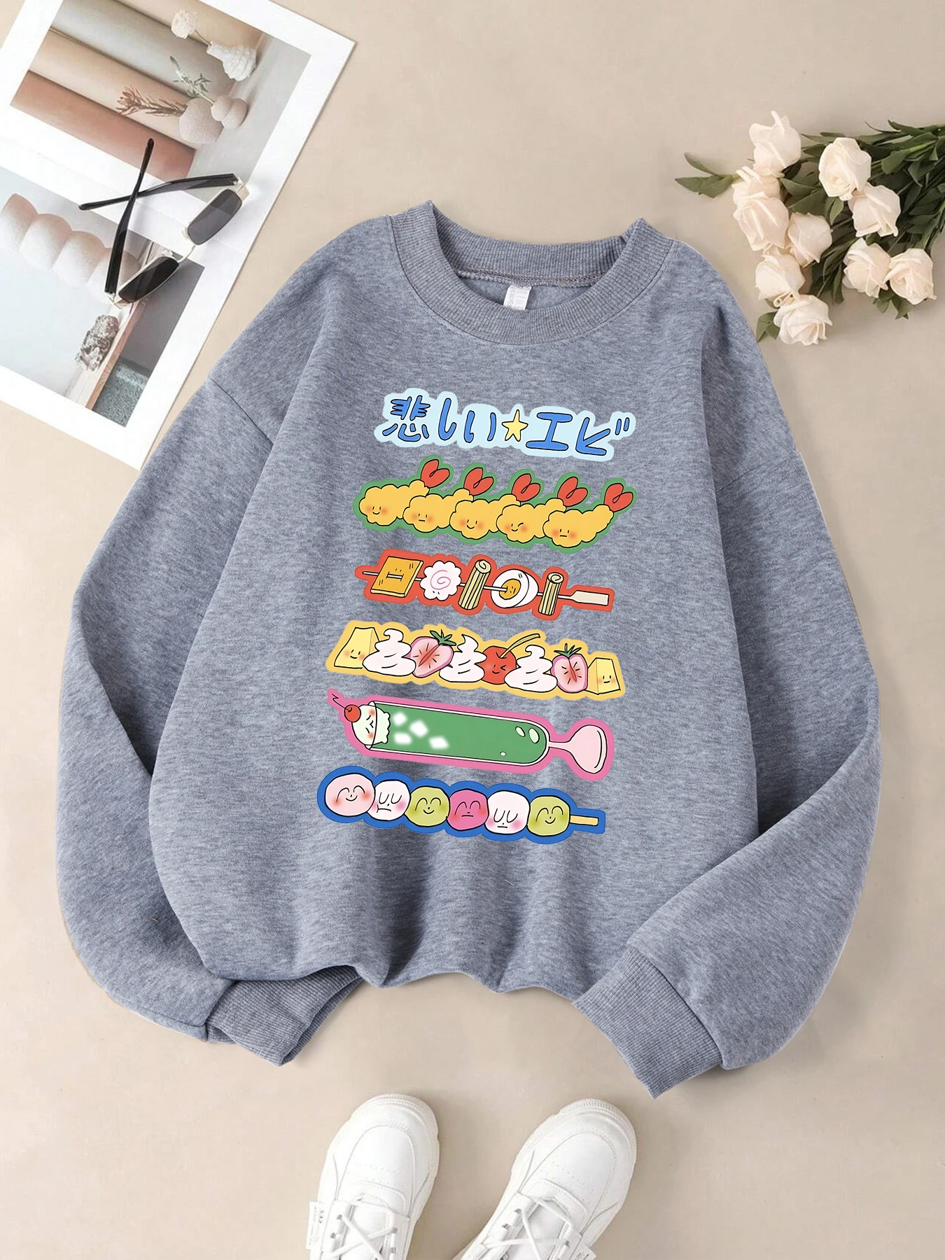 Different Types Of Cuisine Printed Sweatshirt Woman's Soft Oversized Top Autumn Casual Clothes Fleece Y2K All-Match Sweatshirts