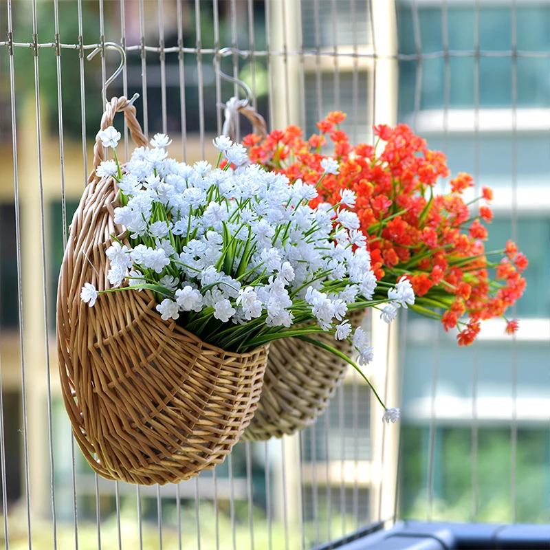 Wicker Woven Hanging Basket Wall Hanging Planter Flower Wicker Basket Handmade Rattan Basket For Home Decor Garden Wedding