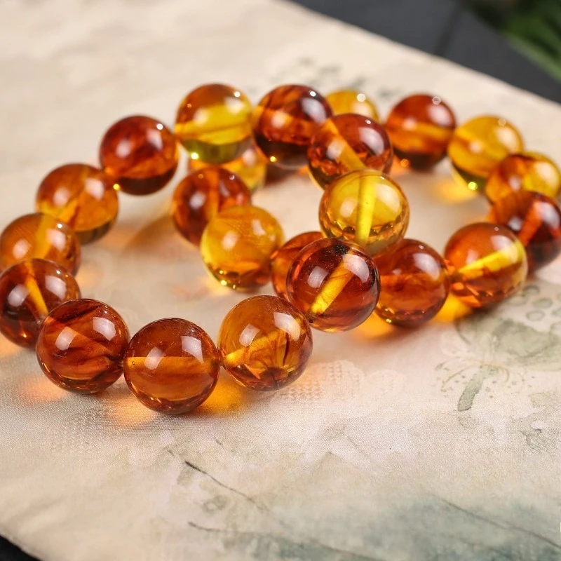 

Shredded Tobacco, Old Beeswax, Amber Round Bracelet, Men's and Women's Simple and Versatile Jewelry.