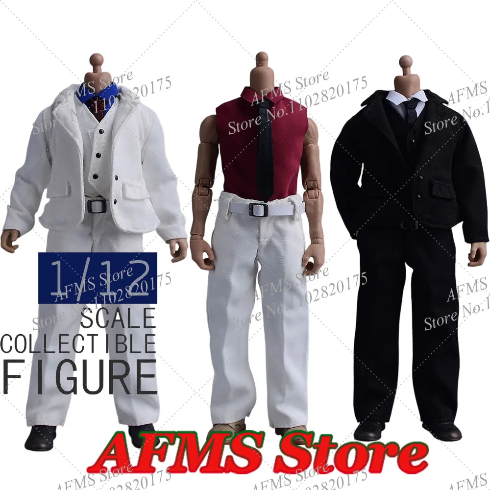 

1/12 Scale Men Soldier Suit Coat Vest Tie Trousers Business Clothes Set 6Inch Anime Action Figure Body Dolls Model