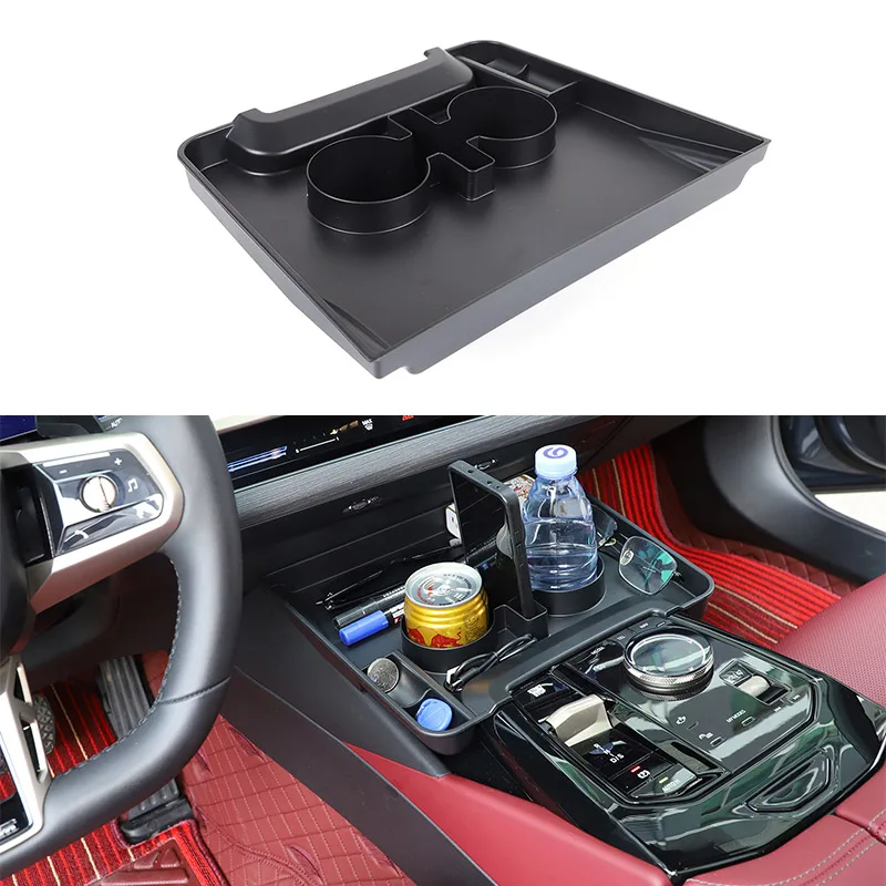 ABS Black For BMW 5 Series G60 2024 2025 Car Center Console Tea Cup Holder Storage Box Multifunctional Tray Car Accessories