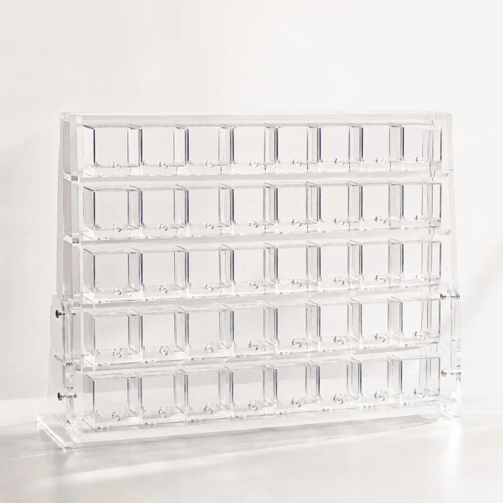 Clear Acrylic Display Stand Stepped Shelf for Crystals Gems Small Collectibles Storage Case with 40 Box Capacity
