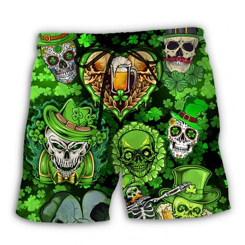 St.Patrick’S Day 3d Print Pattern Short Pants Men Green Beach Shorts Casual Hawaiian Holiday Swim Trunks Kid Shorts Quick-drying