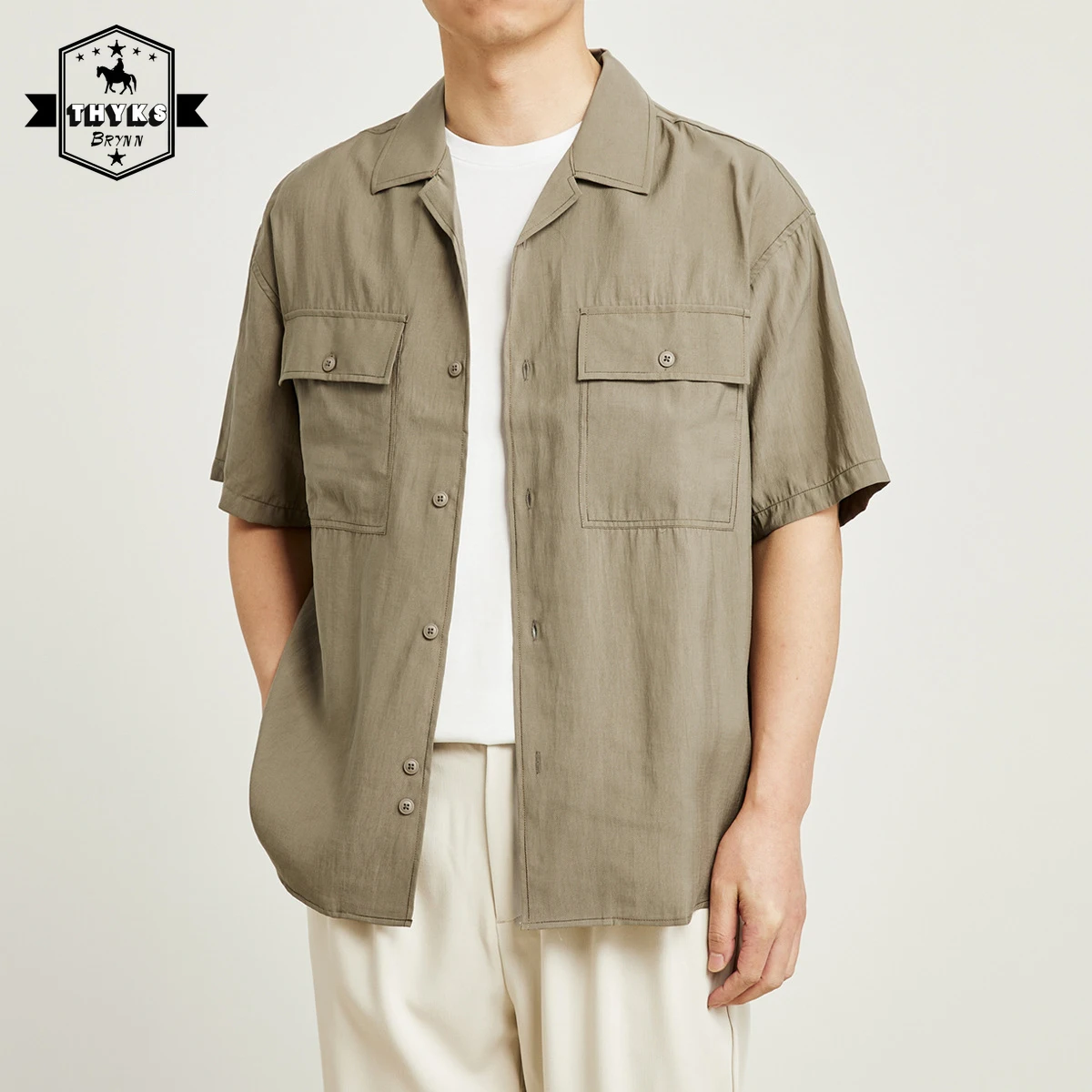 Short Sleeve Shirts Men 2022 Summer Camp Collared Patch Pocket Lyocell Minimalist Vintage Shirt Streetwear Mens Designer Clothes