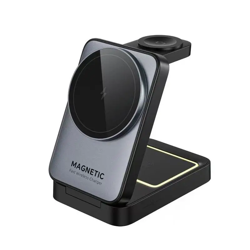 折りたたみ式マグネット式ワイヤレス充電スタンド-15w急速充電ステーション-iphone、apple-watch、airpods対応-magsafe対応