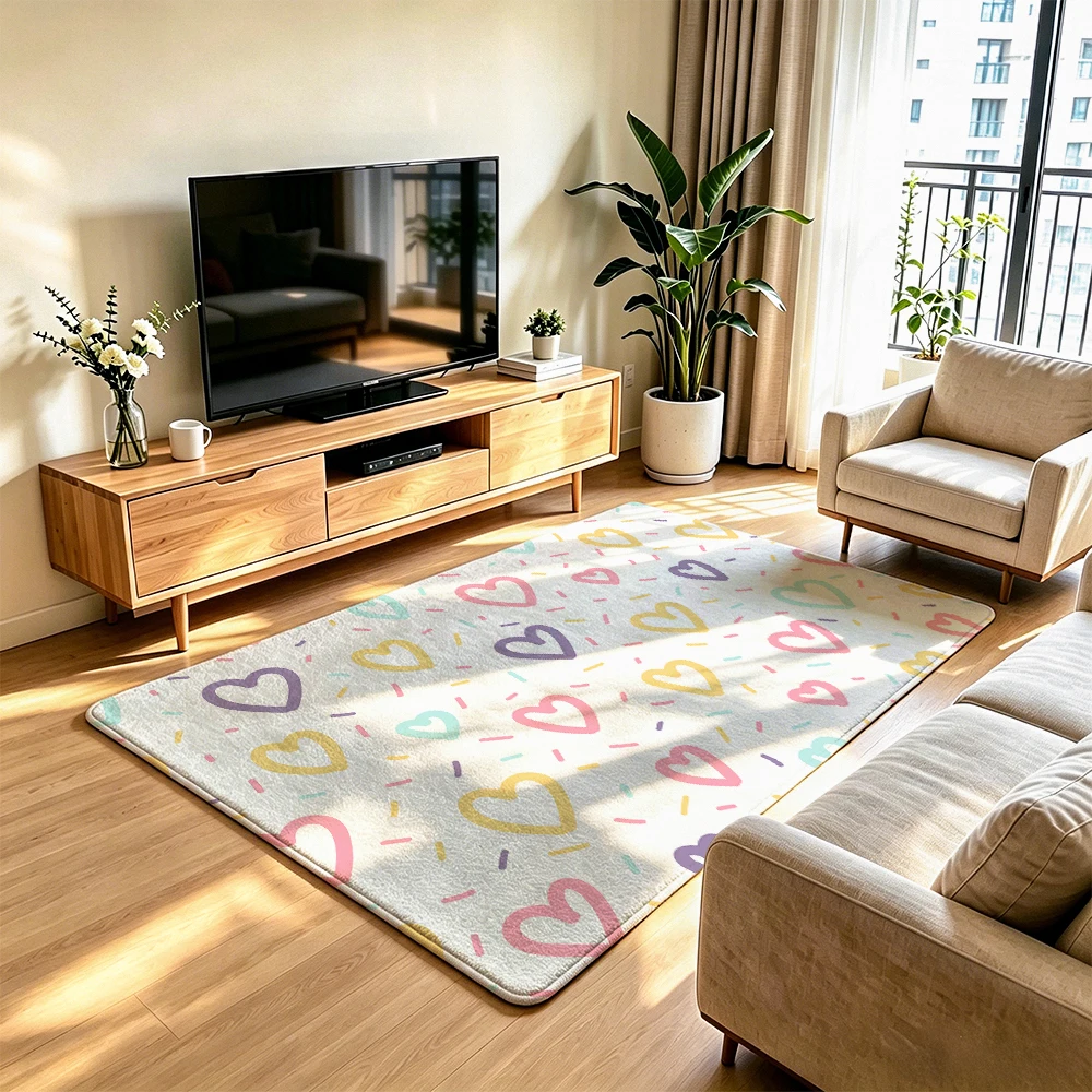1 piece flannel with silicone bottom featuring a colorful heart pattern and a non-slip backing suitable home decoration purpo