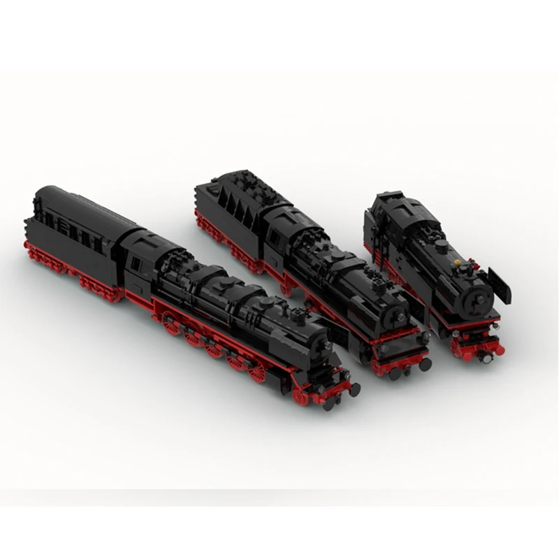 Moc-子供のためのレトロな電車のビルディングブロック、高難易度の教育用レンガ、DIYモデルコレクション、黒と赤、子供のためのおもちゃ