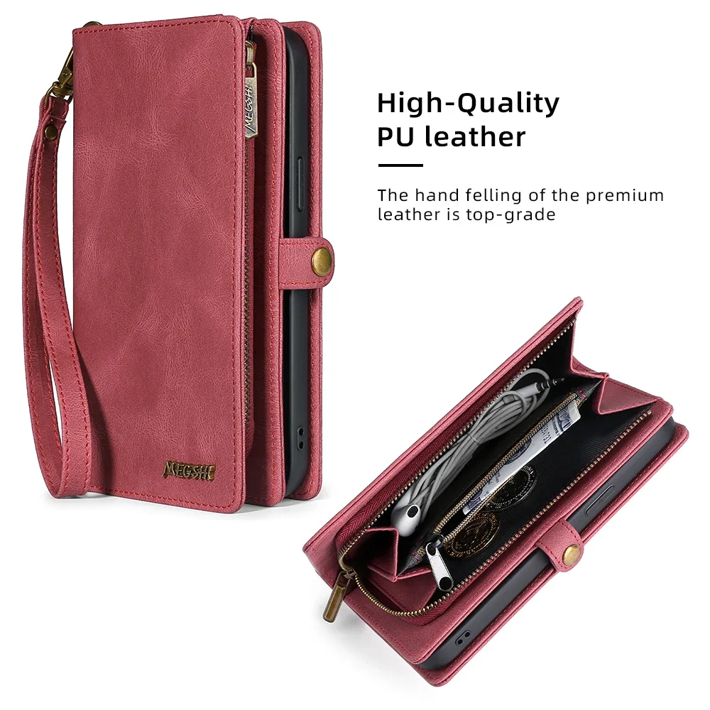 Wallet PU Leather Phone Case Cover For iPhone 16 15 Pro Max iPhone 16 15 Plus with Card Slots Zipper Wallet Design Phone Cover