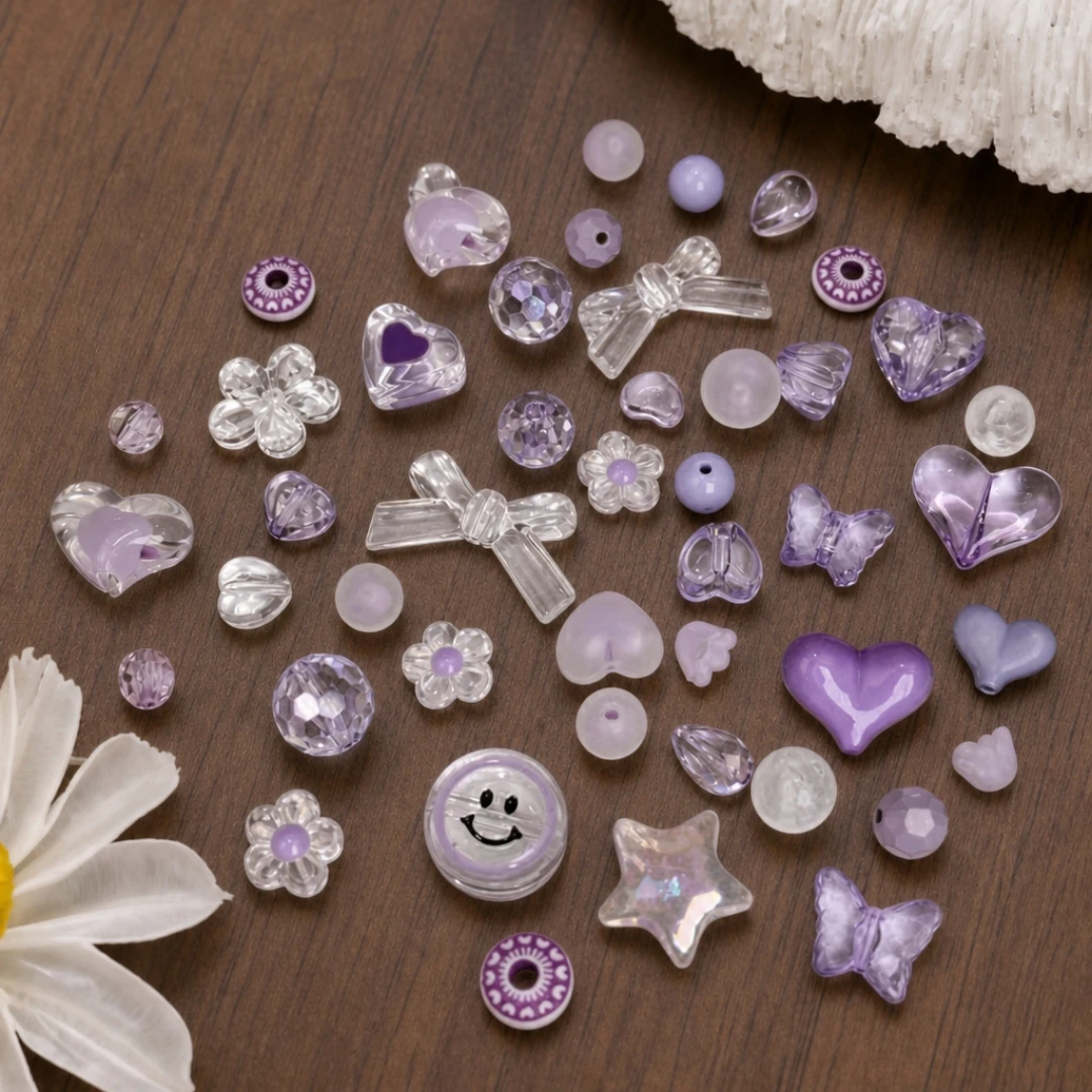 50g Sortierte Acrylperlen für Armbandherstellung Schmetterling Herz Blume Perlen Kawaii Ästhetische Niedliche Perlen für DIY Schlüsselanhänger Armband – Detail 4