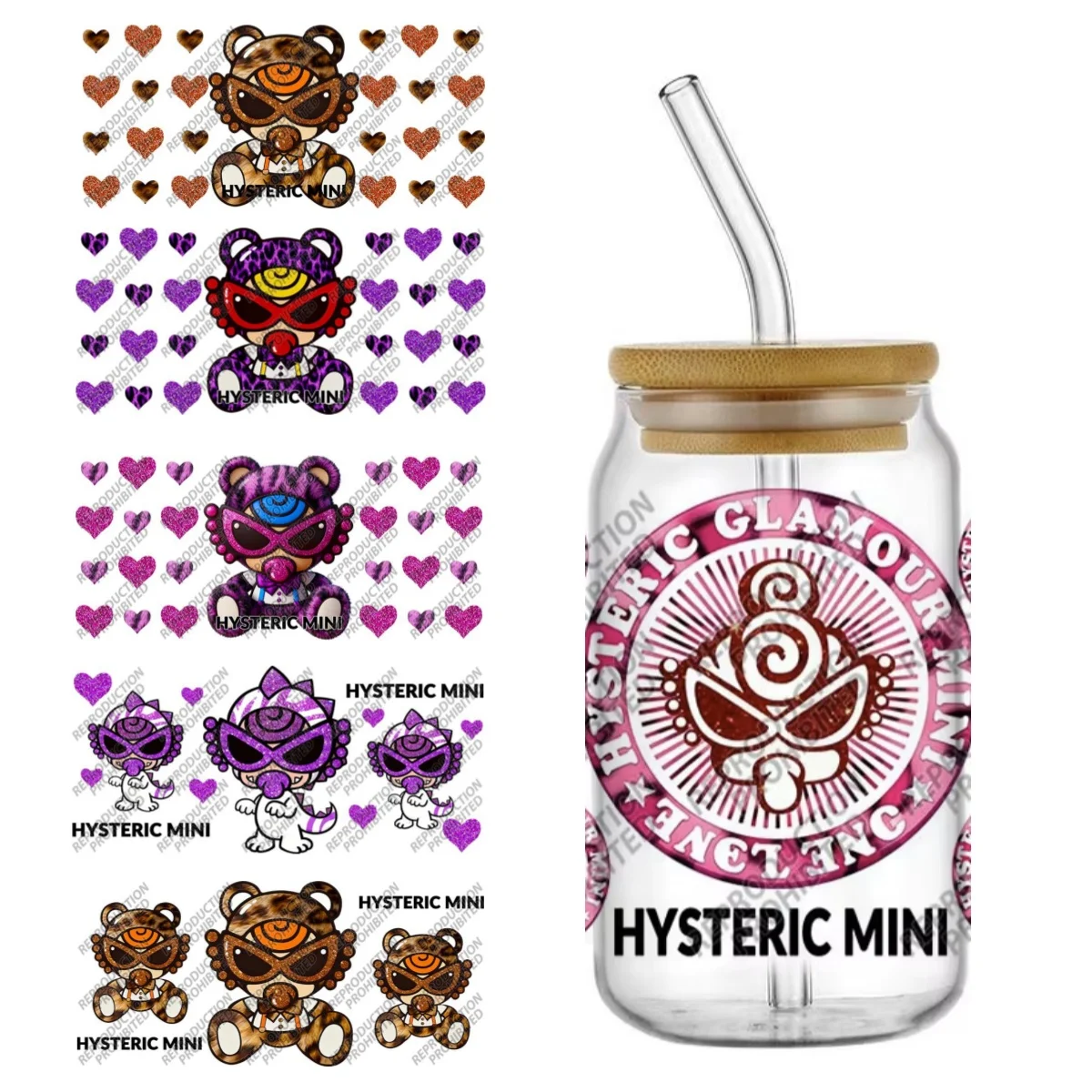 Popular Lovely Hysteric Mini Fashion 16oz UV DTF 3D Transfer Sticker Decals For Glass Can Cup Craft DIY Creative