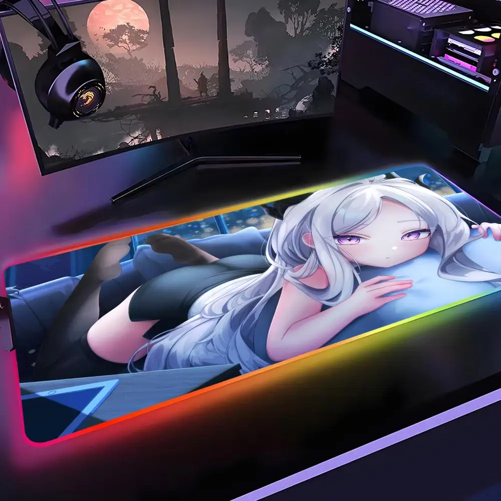 Blue Archive Cute Sorasaki Hina Mouse Pad Gamer Rgb Desk Mat Back Light Led Setup Gaming Accessories Deskmat Big Mousepad