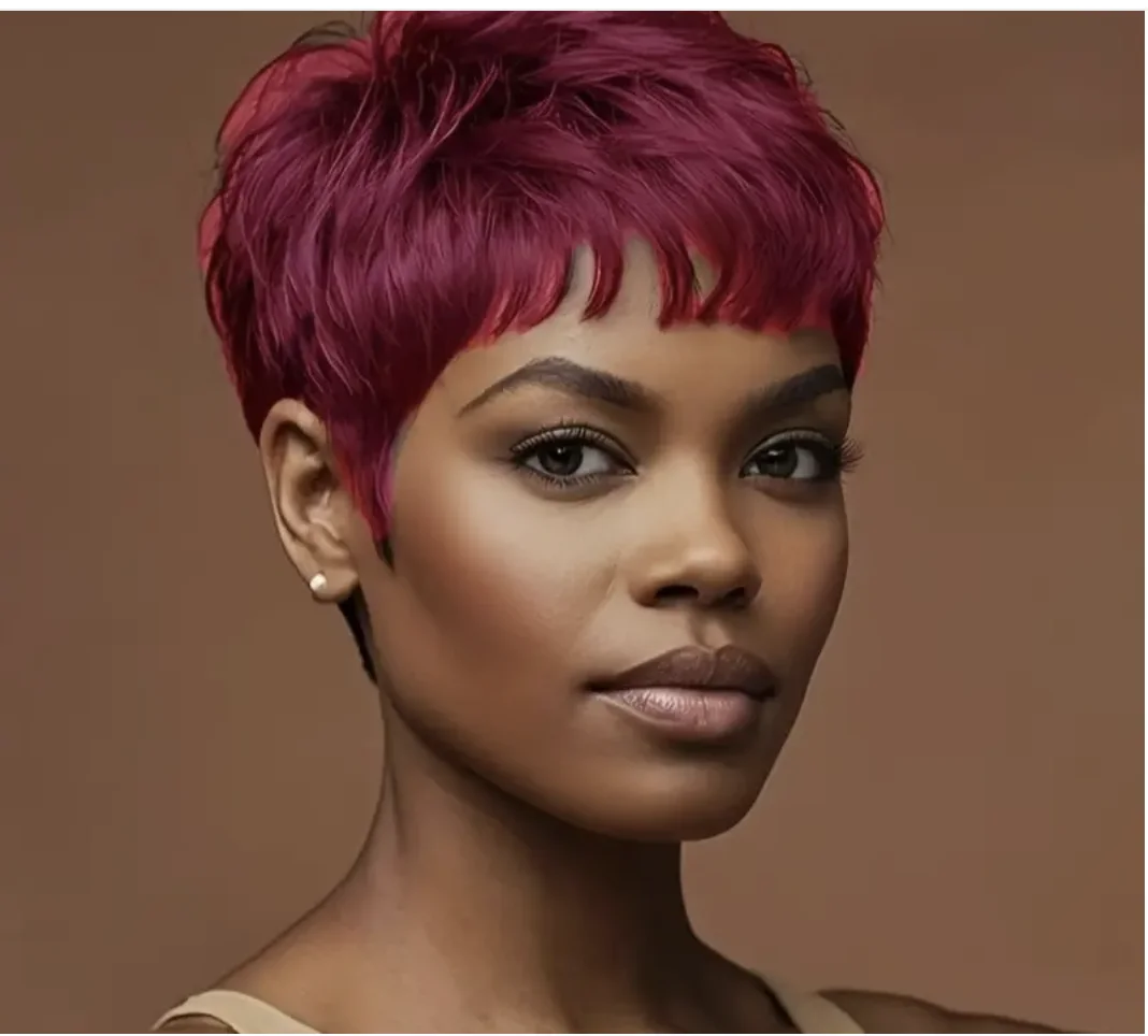 NONE Synthetische kurze schwarze Haarperücke, Pixie-Schnitt-Perücke für Pony, kurze Fak-Perücke für Frauen, Party-Perücke, kurzes Haar 5