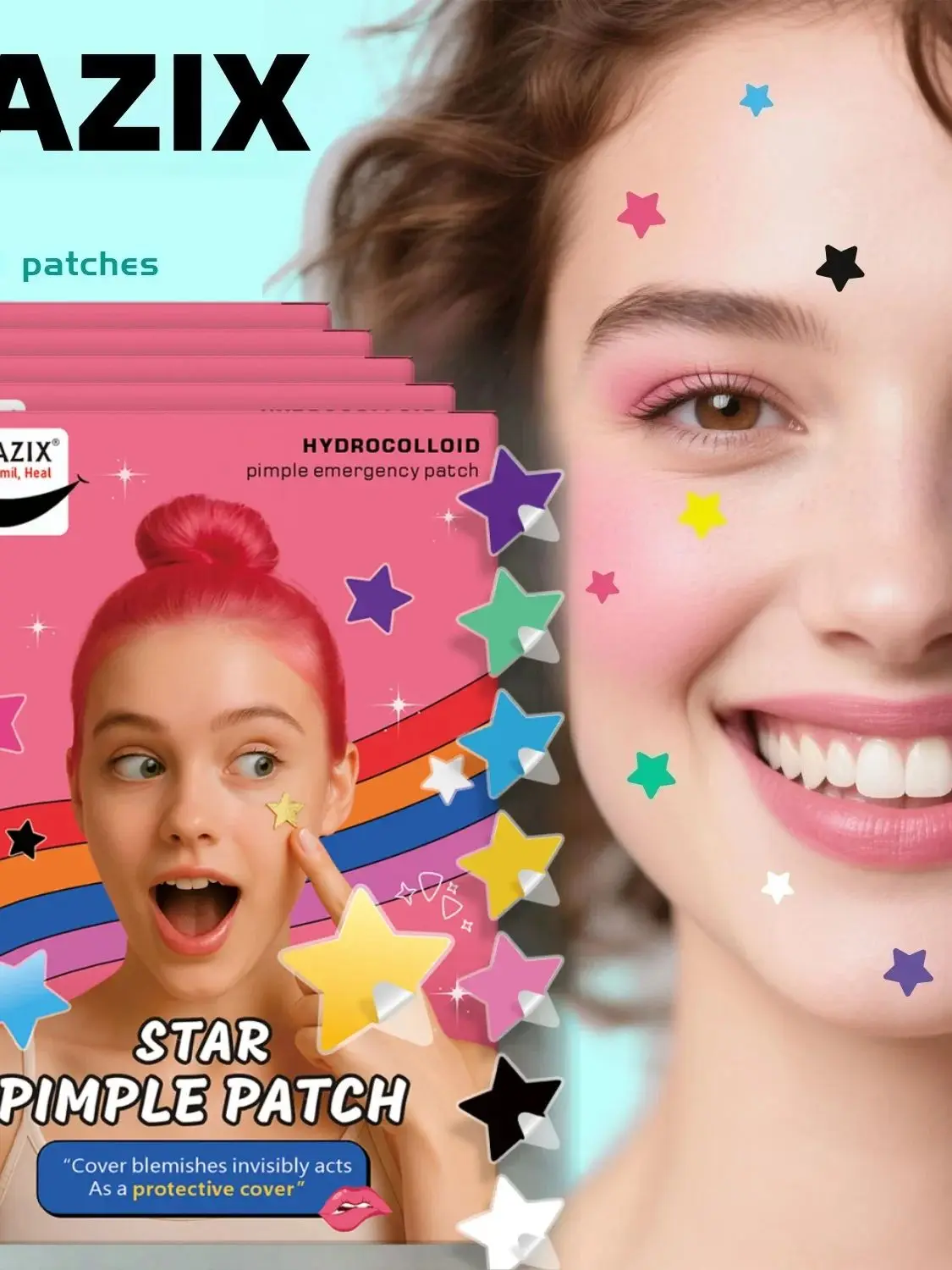 40 morceaux de patchs d'acné étoiles multicolores, patchs d'acné pour le visage, patchs anti-acné correcteurs et patchs de boutons, ultra-fins