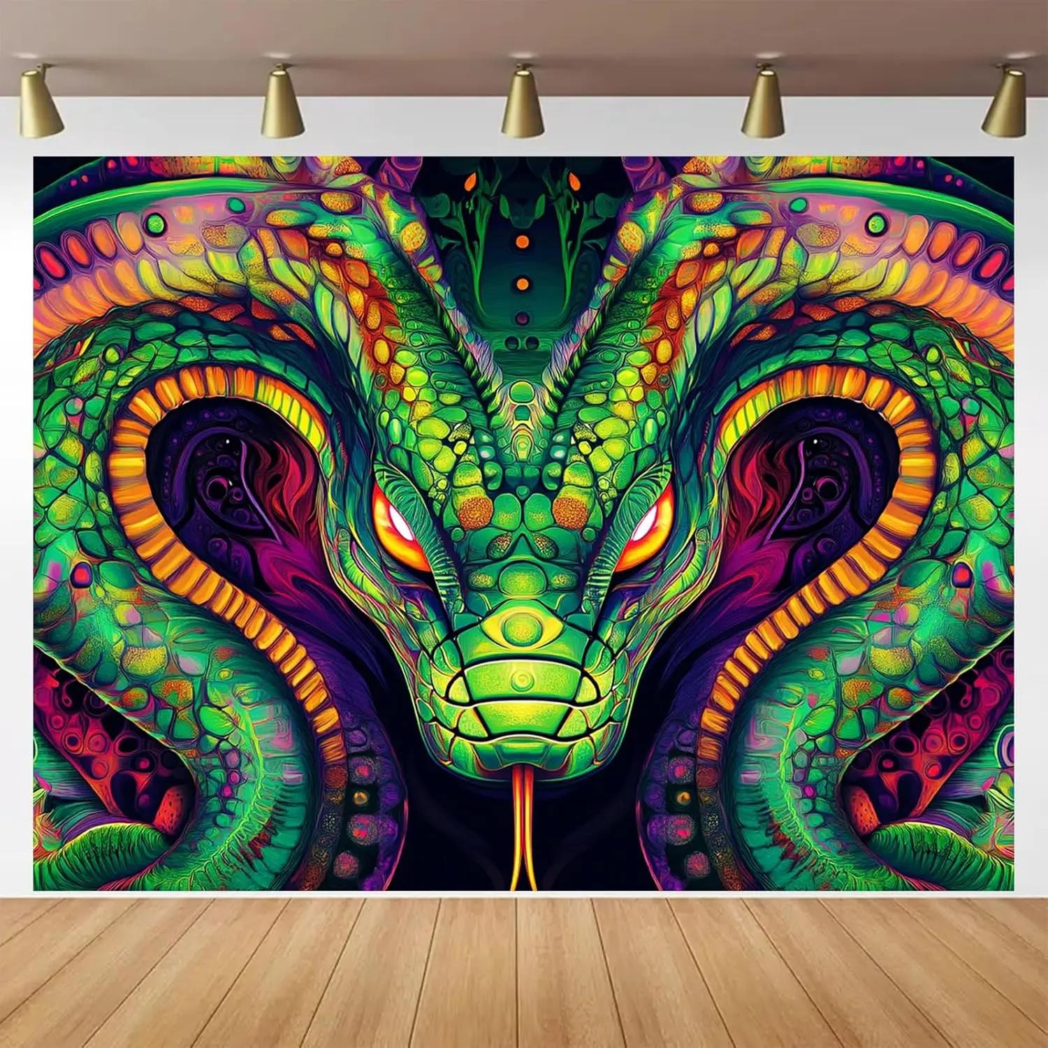 Vibrant Psychedelic Snake Tapestry Wall Hanging Polyester Bohemian Serpent Tropical Art Poster for Home Room Decor