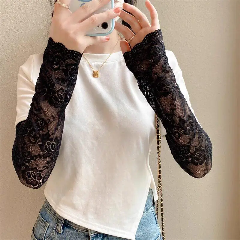 

Lace Sun Protection Arm Sleeves For Women With Faux Sleeves Breathable Mesh Sunshade Sleeves