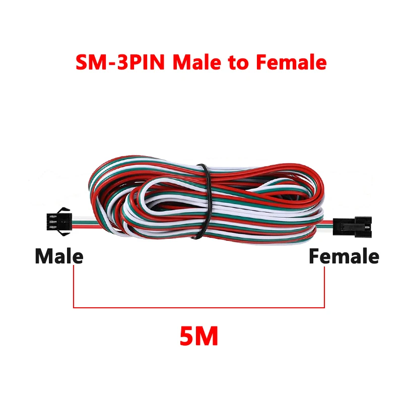 LED Strip JST SM 3P Male Female Connection Harness 1 to 2 3 4 Synchronized Wire 2.54mm Pitch 1M 2M 5M Extension Cable 3Pin AWG22