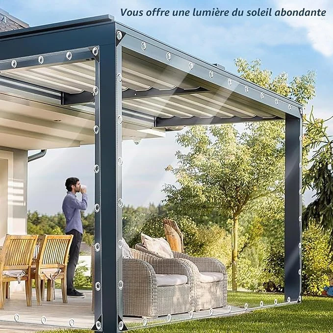 Wasserdichte Schutzplanen, transparente Planen mit Metallringen, geeignet für Pflanzen, Balkone, Gärten und Möbel. – Detail 7