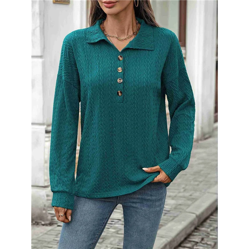 【SEE】 Camicie da donna a maniche lunghe larghe con bottoni sul risvolto in tinta unita autunno e inverno