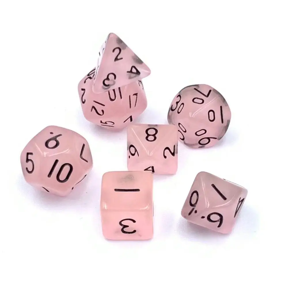 7Pcs White Pink Polyhedral Dices with Pouch Set for Board Game Role Playing Game Acrylic Dice Sets Party Interesting Supplies