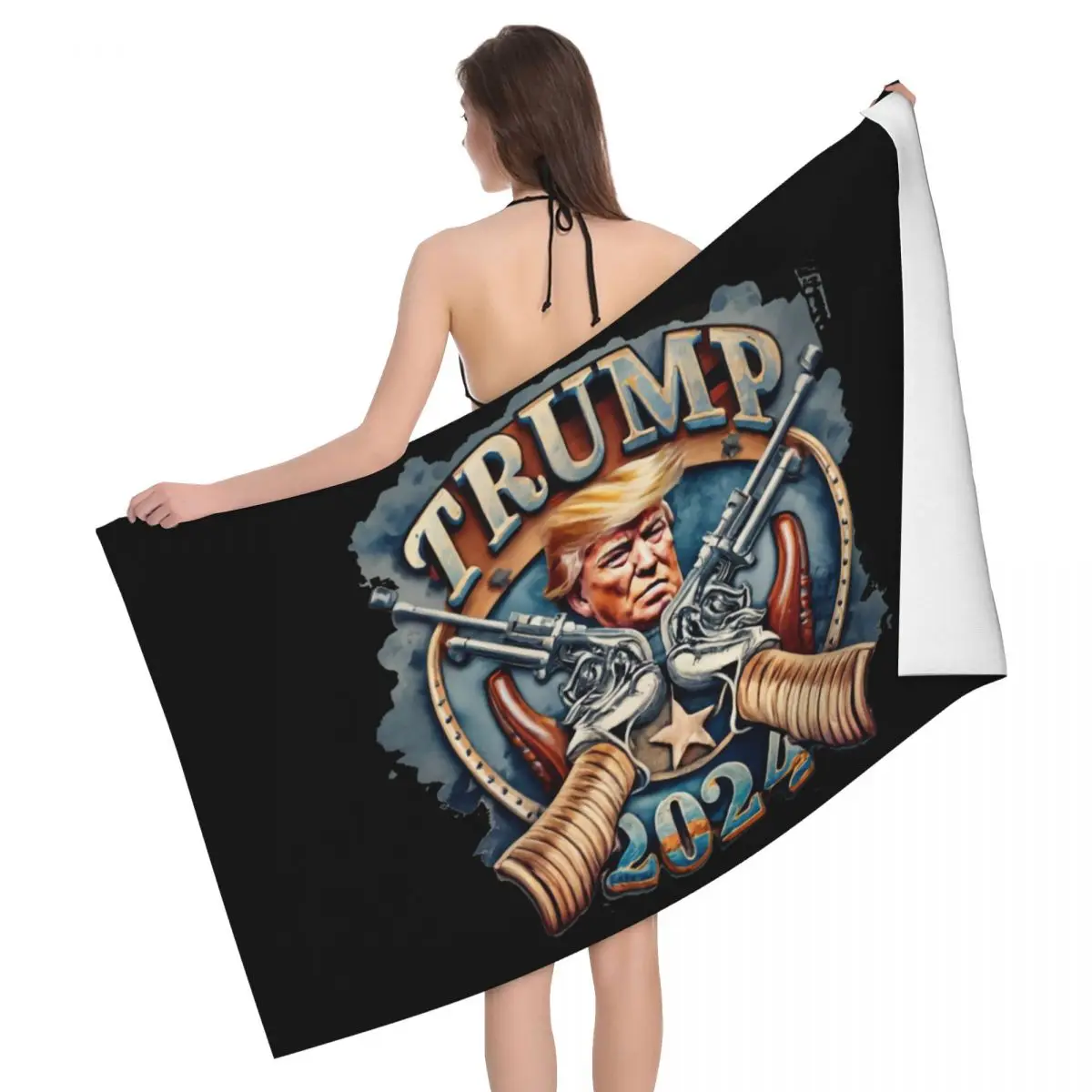 Custom Trump 2024 MAGA USA Flag Beach Towel Quick Dry Super Soft Microfiber Shower Sauna Towels