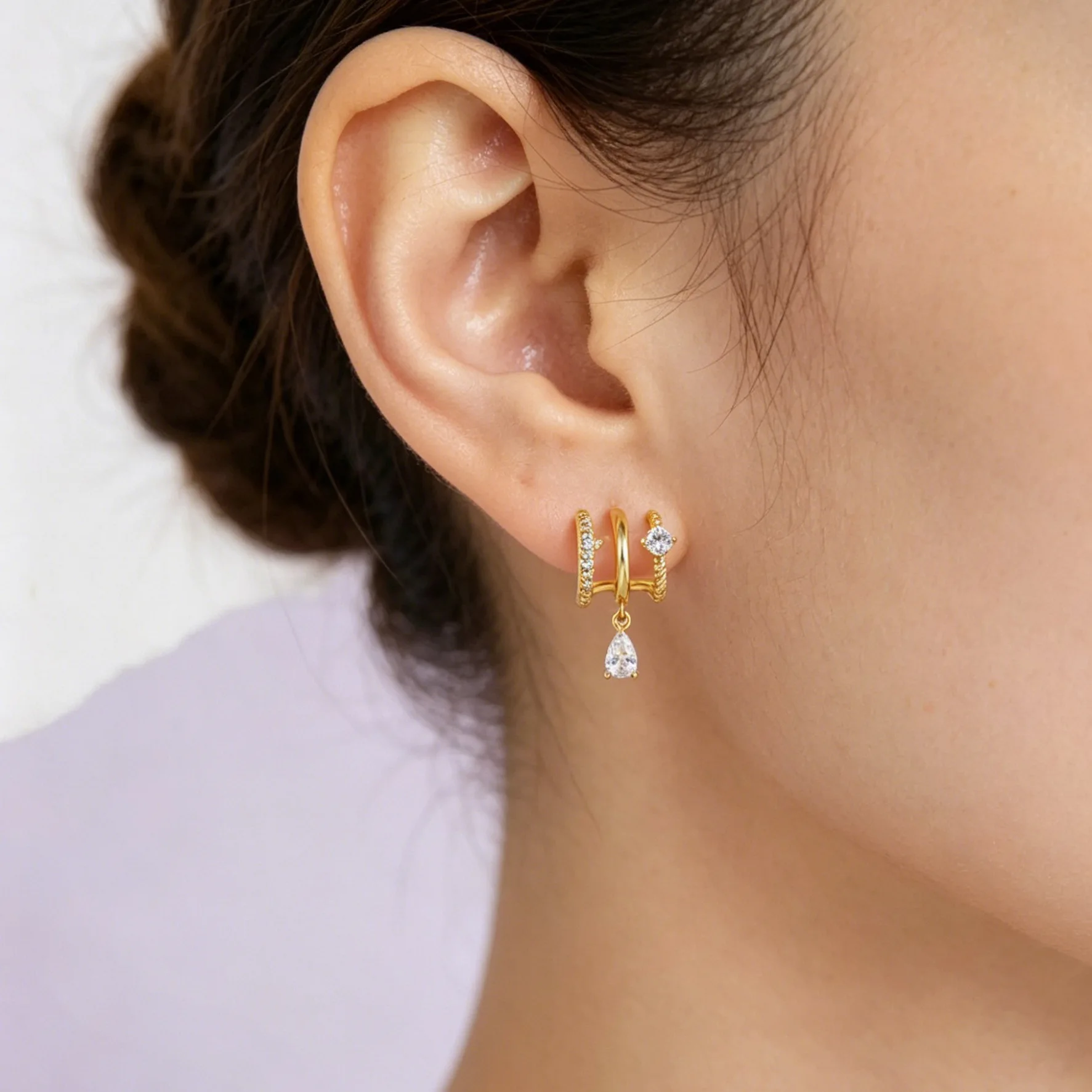 New Design Triple Illusion Water Drop Zircon Fashion Earrings Women's Stainless Steel Inlaid Minimalist Geometric Earrings Gift