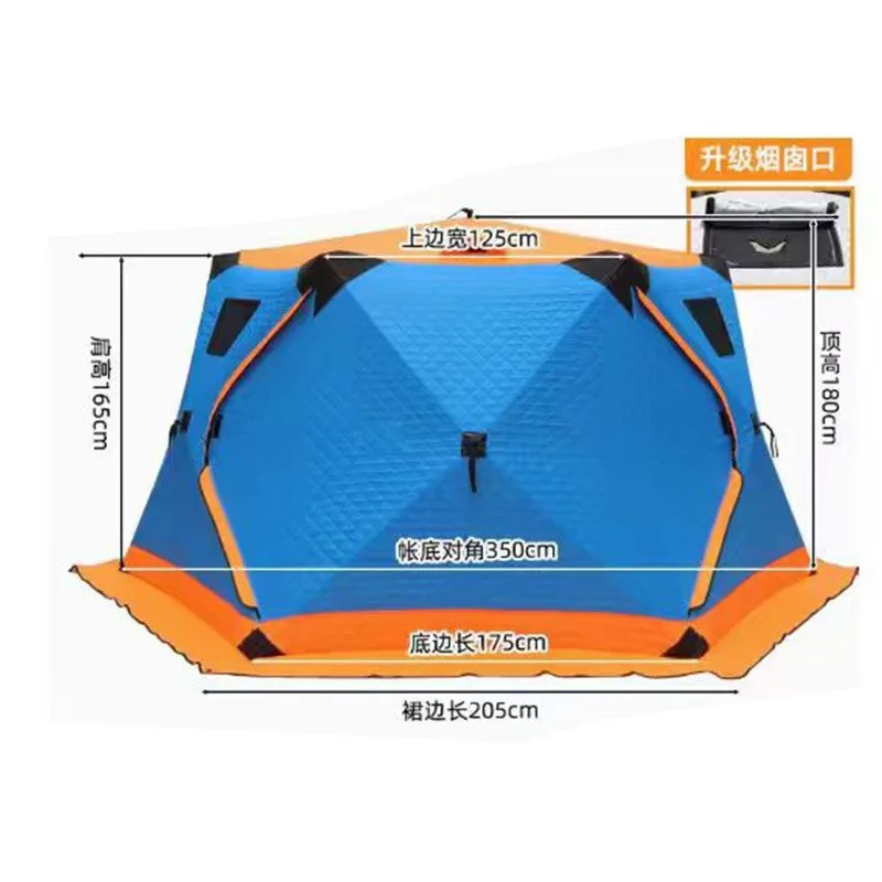 2.6m Thickened Hexagonal Cotton Dome Tent, Insulated Camping and Ice Fishing Tent with Chimney Opening
