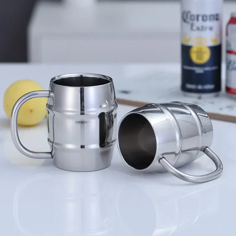 

450/500ml Double Wall Stainless Steel Beer Mug Portable Coffee Tea Cup Travel Tumbler Office Use Water Cup with Handle Drinkware