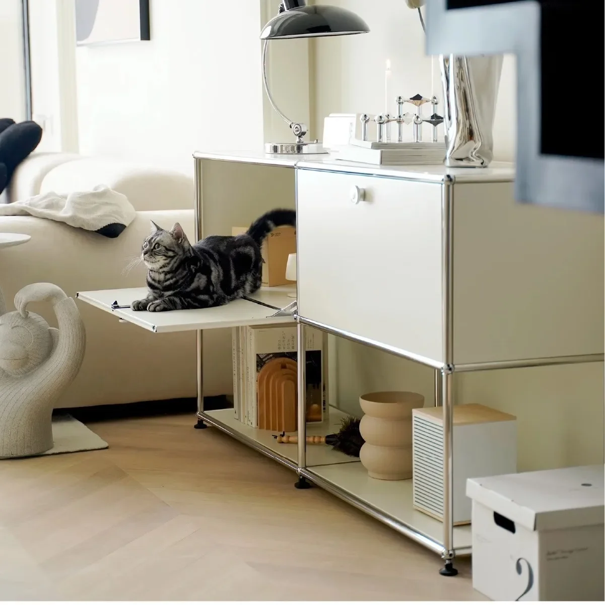 Bedside TV cabinet ins wind module combination iron bucket stainless steel dining side cabinet