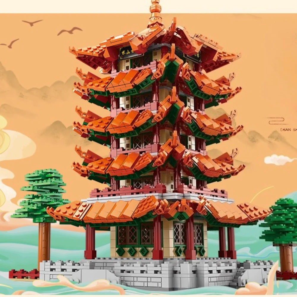 MOC Ancient Chinese Style Xi'an Bell Tower Building Block Set Traditional Architecture Temple With Light Toys Kids Birthday Gift