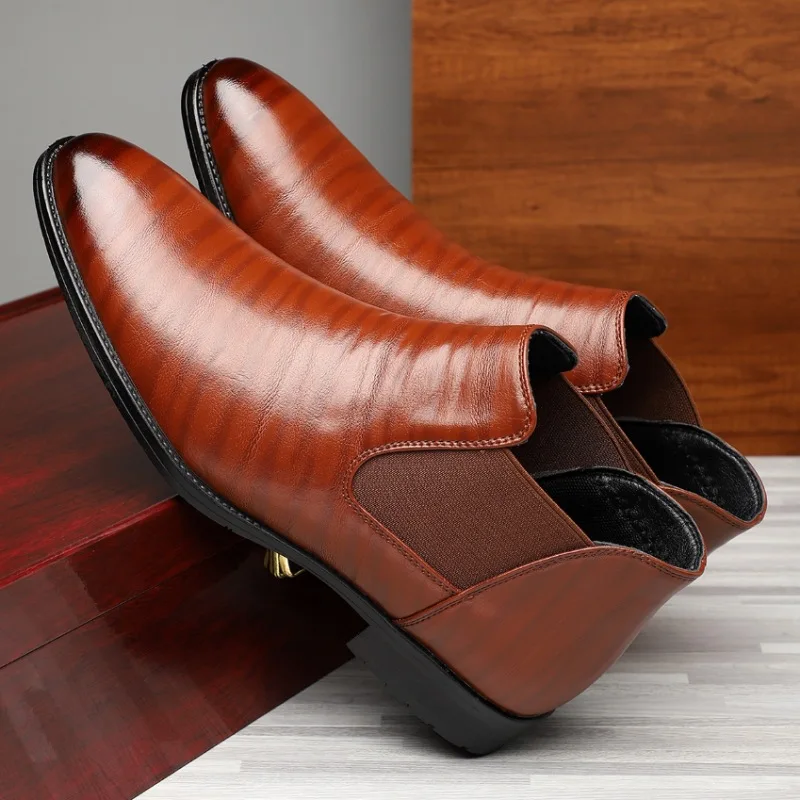 جديد الرجال تشيلسي الأحذية العلامة التجارية الرجعية مريحة بولي Leather الجلود حذاء من الجلد الرجال 2025 موضة أسود براون رجالي كاوبوي التمهيد حجم 39 ~ 48 #2