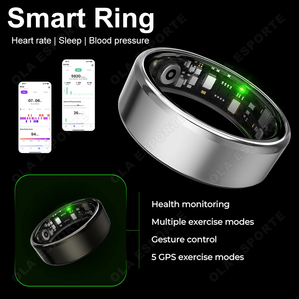 

With Charging Case Smart Ring Low Power Consumption Multiple Sports Modes Pedometer Multi Function Fitness Rings Health Monitor
