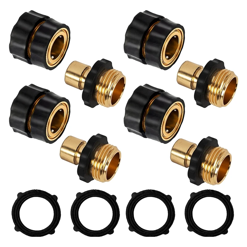 

3/4 Inch Garden Hose Quick Connector, 4 Set Male And Female Quick Connect Garden Hose Fittings