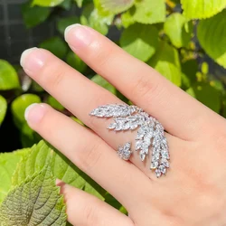ThreeGraces Sparkling Marquise Cut Cubic Zirconia Feather Shape Big Adjustable Opening Rings for Women Chic Party Jewelry R176