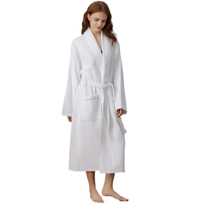 Spring Towel Bathrobe Men 100% Cotton Sleepwear Kimono Bath Robes Unisex Dressing Gown Long Shower Sleep Gown Terry Robe White