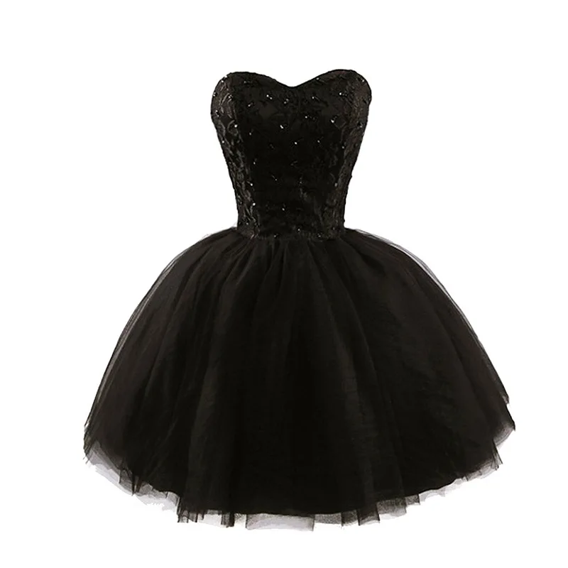 Short Tulle Satin Lace Beading Strapless Bridesmaid Dresses Wedding Party Formal Evening Prom Knee Length Corset Back