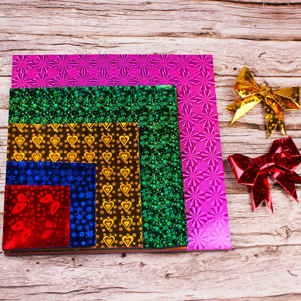 100개 다채로운 반짝이는 접이식 종이 안전하고 찢어지기 쉬운 오리가미 용지 어린이 DIY 공예품, 휴일 장식용