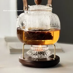 Black Walnut Candle Tea Warmer,Home Office Outdoor Camping Ambiance Portable Tea Brewing Base,Teapot Trivet Tea Stand(No Candle)