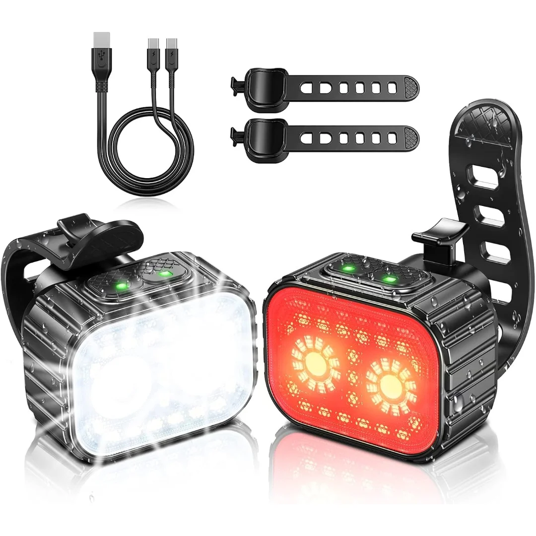 

Bicycle light set, super bright USB charging for bicycle lights, night riding/camping/backpack lights, 8+12 lighting mode,