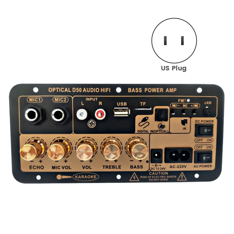 Bluetooth Digital Amplifier Board with Optical Audio Input Karaoke Amplifier Home/Car Subwoofer Amplifier Board(US Plug)