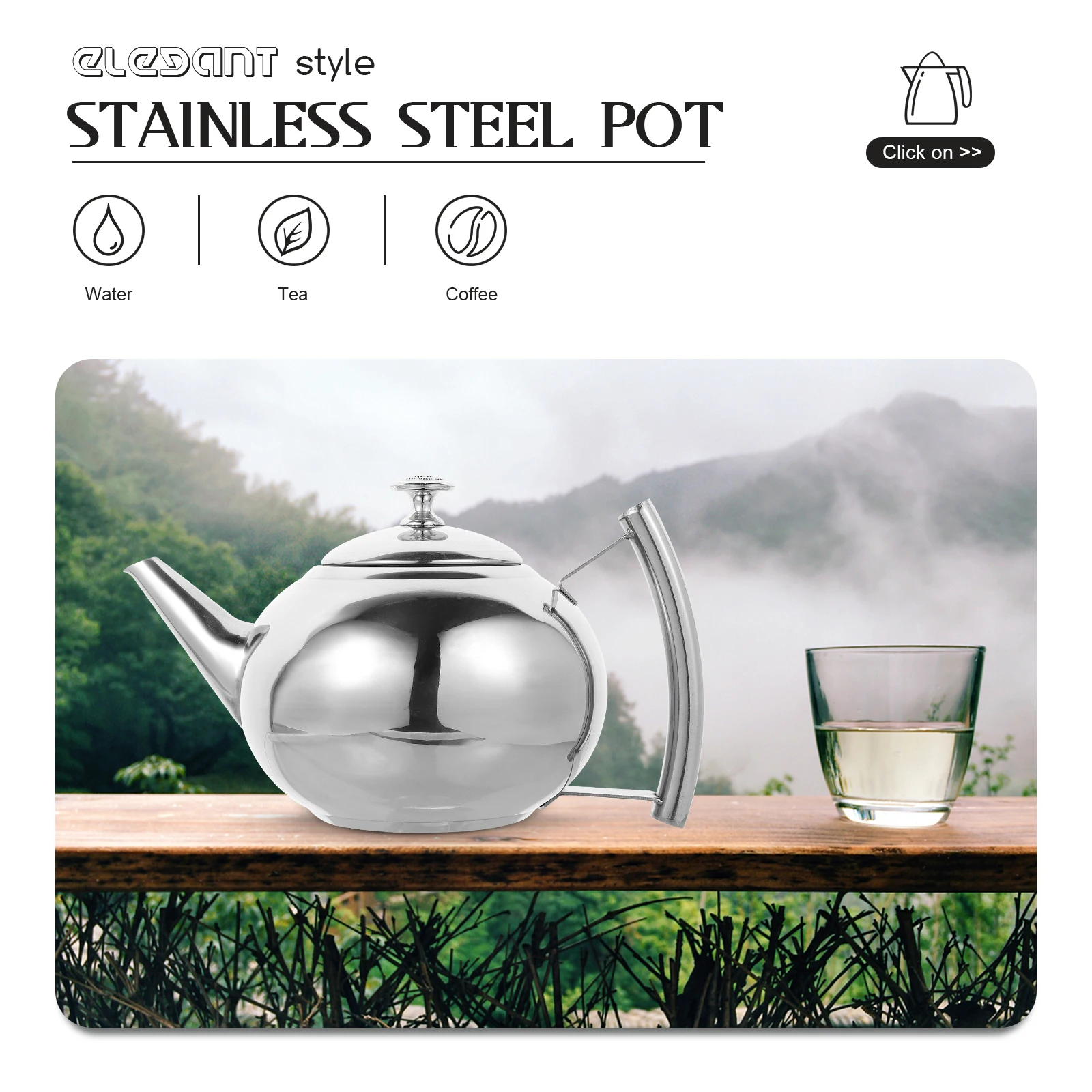 

1Pcs Comfortable Handle Large Capacity Tea Pot Stainless Steel Coffee Kettle Ideal for Home and Office