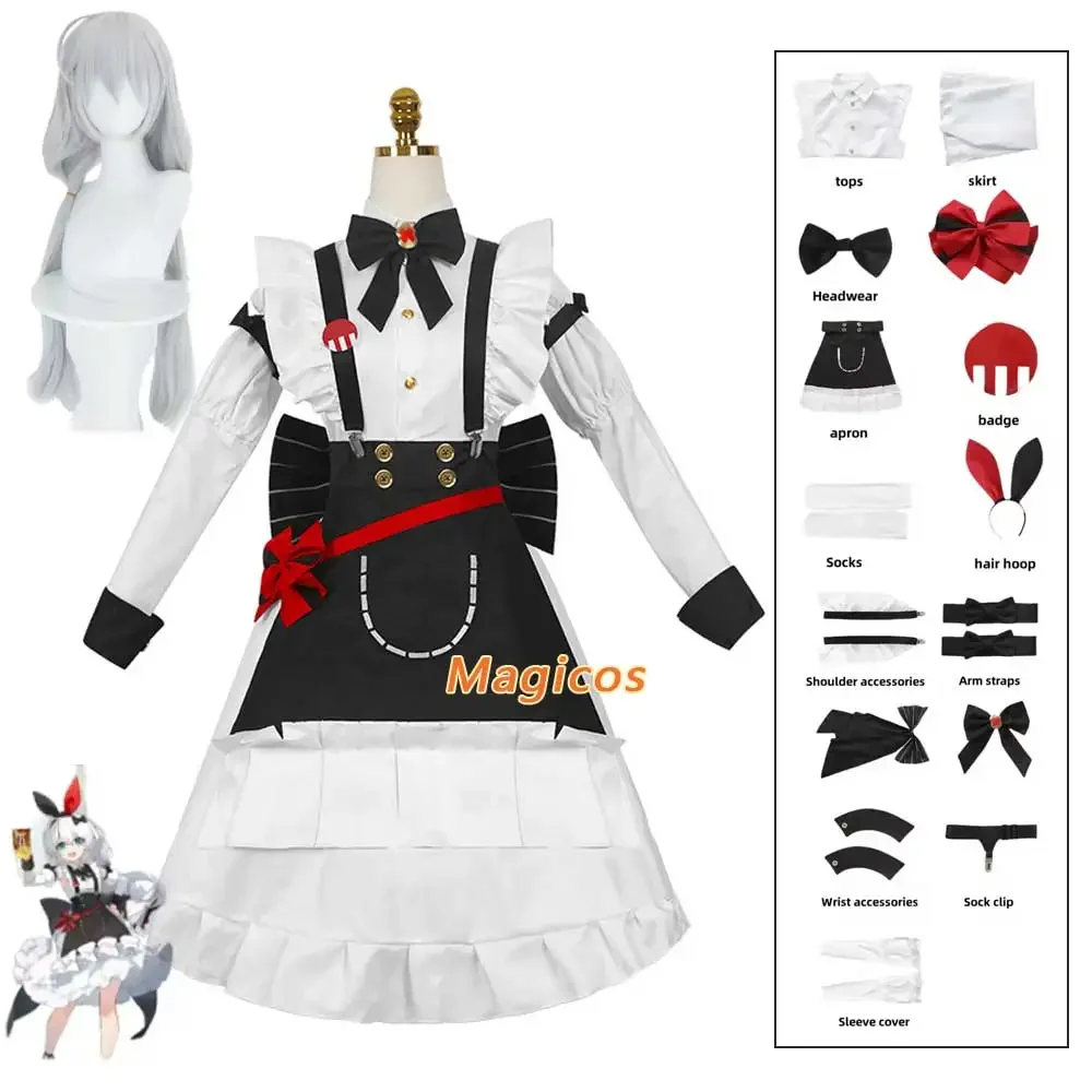 أنيمي لعبة هونكاي تأثير 3 تيريزا نهاية العالم تأثيري حلي شعر مستعار الأبيض لوليتا تنورة خادمة فستان امرأة Kawaii عيد الميلاد البدلة