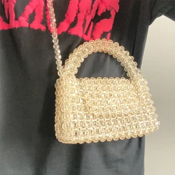 Borsa di perline fatta a mano da donna dal Design unico borsa a catena lunga intrecciata a mano da donna borse e borsette per telefono con manico superiore