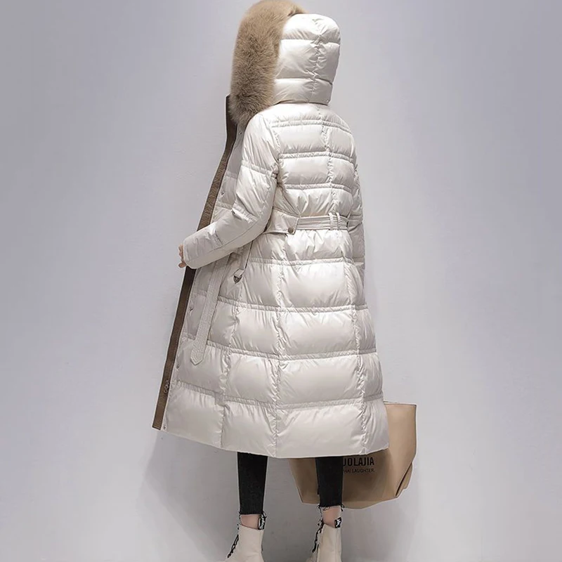 Imagem -06 - Gola de Pele de Raposa Feminina para Baixo Cabolsa de Inverno Frio 90 Pato Branco para Baixo Outerwear Longo com Capuz Parker de Alta Qualidade Novo