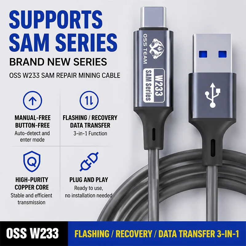 OSS W233 Repair Mining USBC Cable Flashing Recovery Data Transfer Auto Enter Mining Mode Button Free for Sam Series Phone Repair