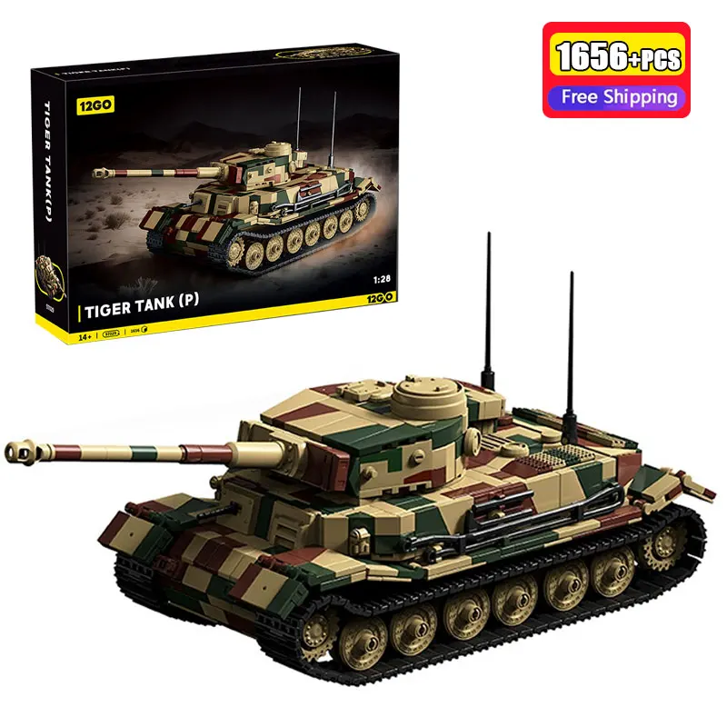 

97029 1656PCS Tiger Heavy Tank Model Building Blocks Military WW2 Army Vehicle Bricks Creative DIY Construction Toys for Boys