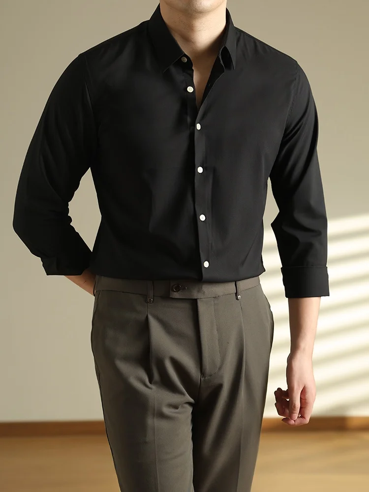 

Busin повседневная мужская длинная све irt Ice Silk, не требующая глажки, летняя модная подставка-стойка, яркий Tead oming