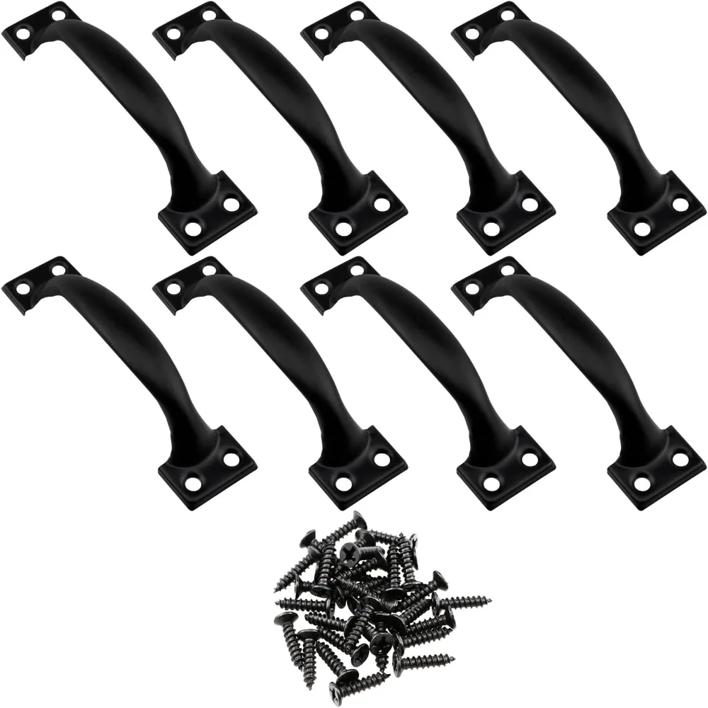 Black Metal Door Handle Iron Hardware Handle Pull with Screws for  Decoration -8PCS